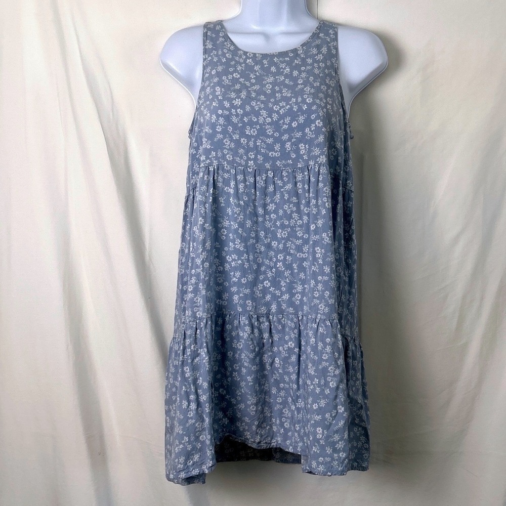 Pink Rose Womens Tiered Mini Dress Size S Blue Floral Country Cottagecore